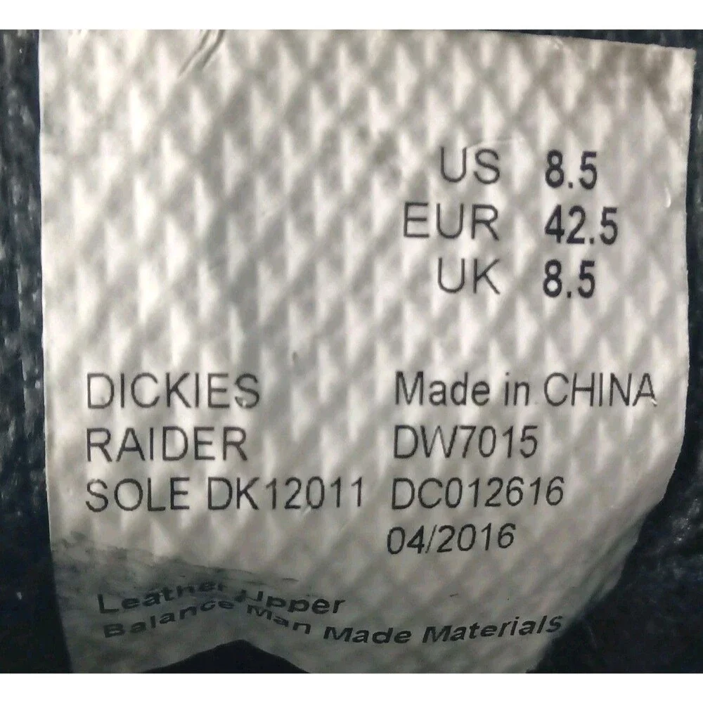 Dickies Raider Work Boot DW7015 Mens Size 8.5 Premium Black Leather 14
